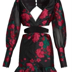 Nico Elegant Floral Black and Red Dress